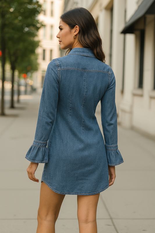 Christina – Slim Denimklänning i Ljusblå