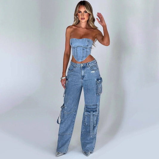 Hayley – Damenanzug mit niedriger Taille und Taschenstich Jeanshose