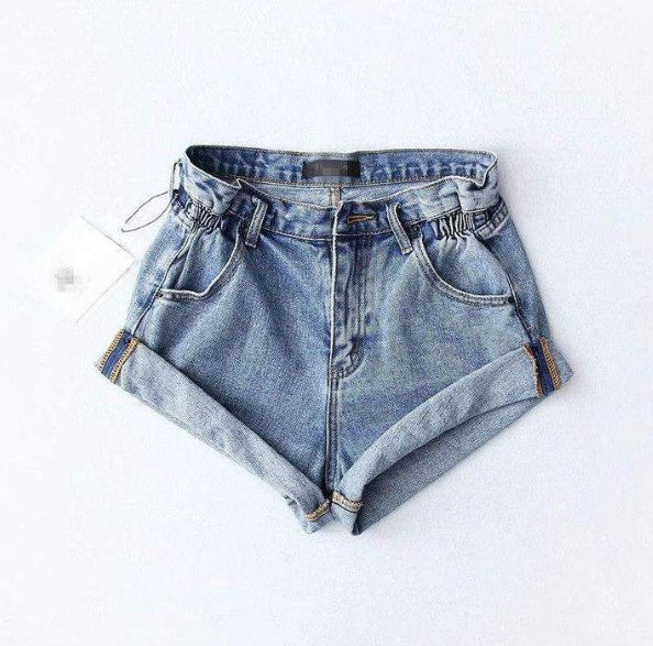 Hayley – Hohe Taillen Denim-Shorts mit elastischem Bund und weitem Bein