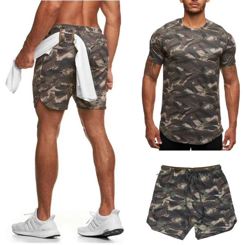 Dylan – Zweiteiliges Herren-Kurzarm-Fitness-Camouflage-Sportset