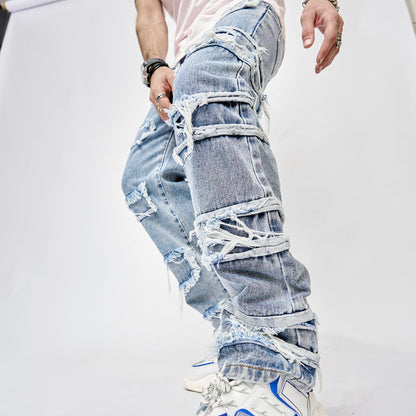 Aidan – Modische Herren-Hip-Hop-Jeans mit Patchwork und geradem Schnitt