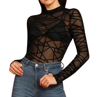 Nicole – Transparente Mesh-Bluse für Damen mit langen Ärmeln