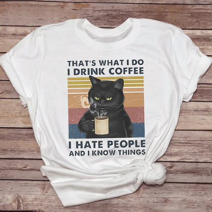 Linda – Lustiges Katzen-T-Shirt mit Kaffee-Motiv