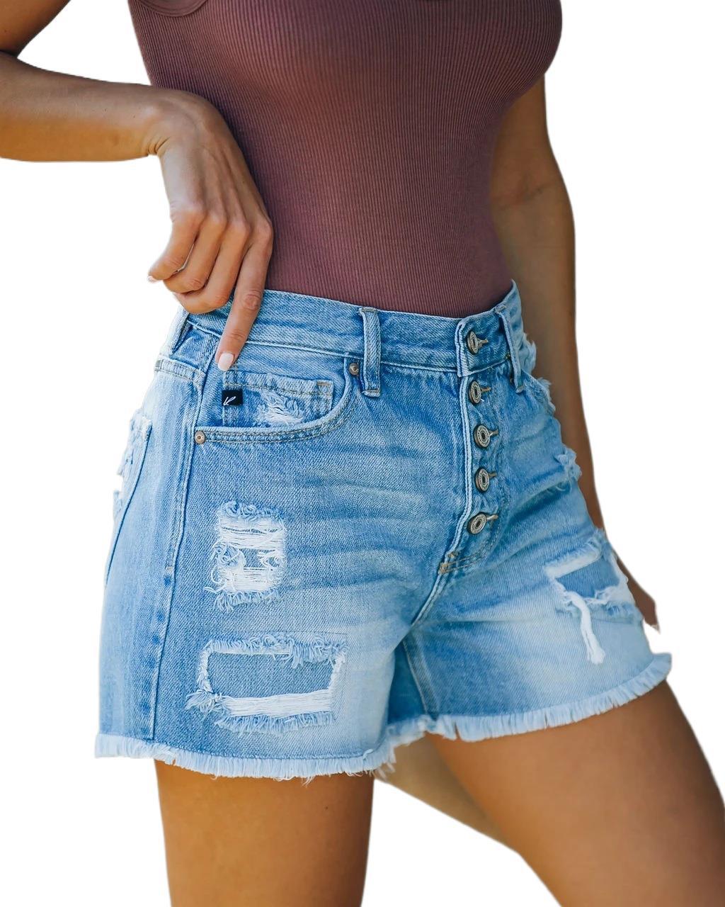 Louise – Hochtaillierte Damen Jeans-Shorts mit geradem Bein