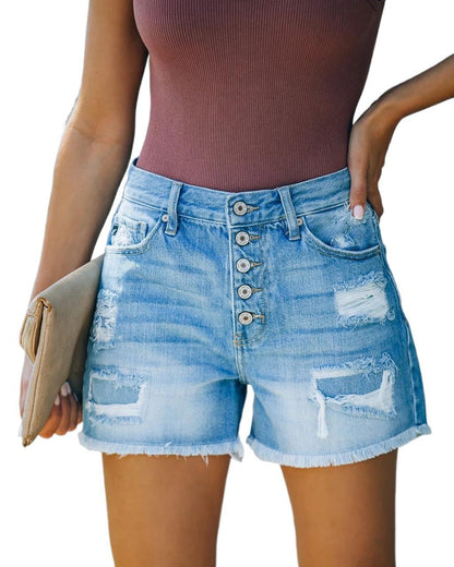 Louise – Hochtaillierte Damen Jeans-Shorts mit geradem Bein