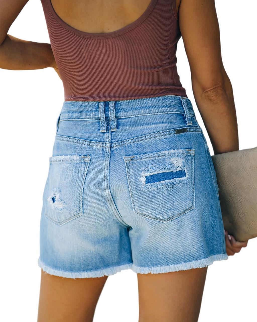 Louise – Hochtaillierte Damen Jeans-Shorts mit geradem Bein