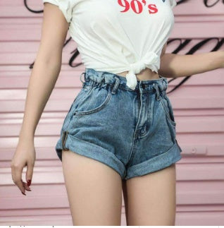 Hayley – Hohe Taillen Denim-Shorts mit elastischem Bund und weitem Bein