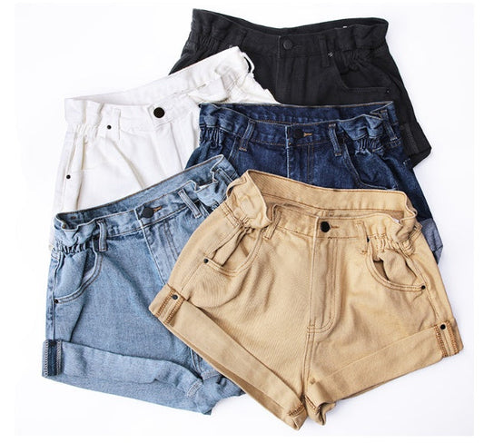 Hayley – Hohe Taillen Denim-Shorts mit elastischem Bund und weitem Bein