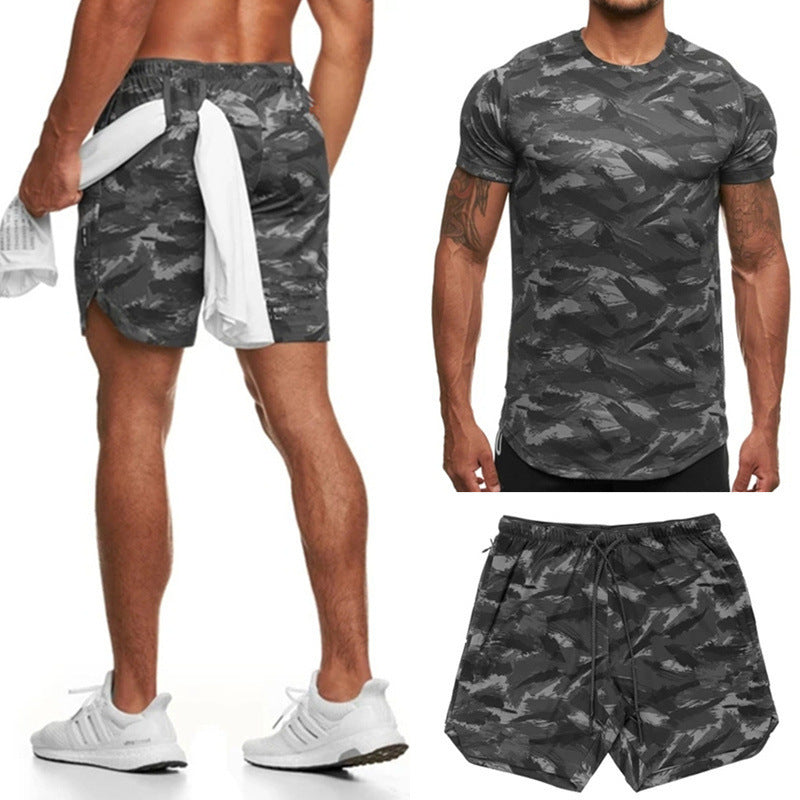 Dylan – Zweiteiliges Herren-Kurzarm-Fitness-Camouflage-Sportset