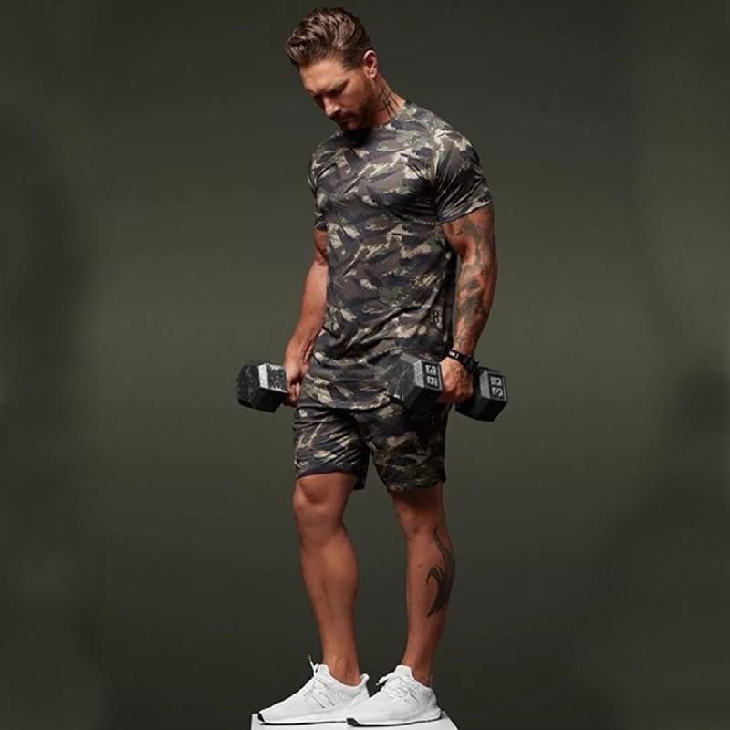 Dylan – Zweiteiliges Herren-Kurzarm-Fitness-Camouflage-Sportset