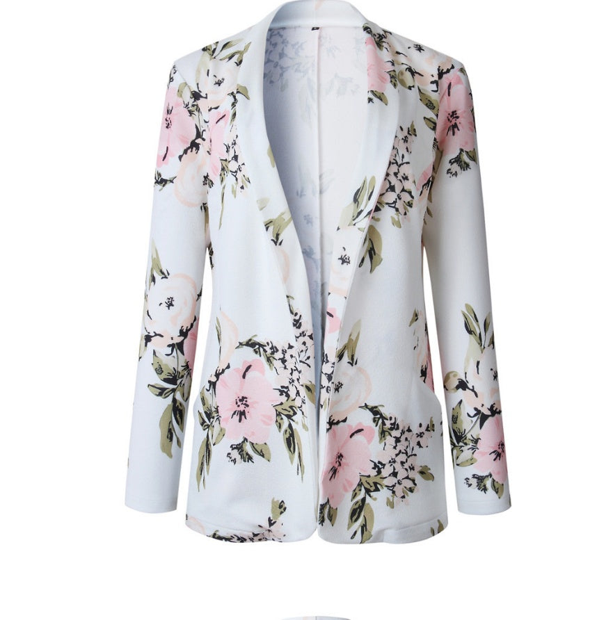 Jean – Langer Damenblazer mit Blumenmuster und Taschen