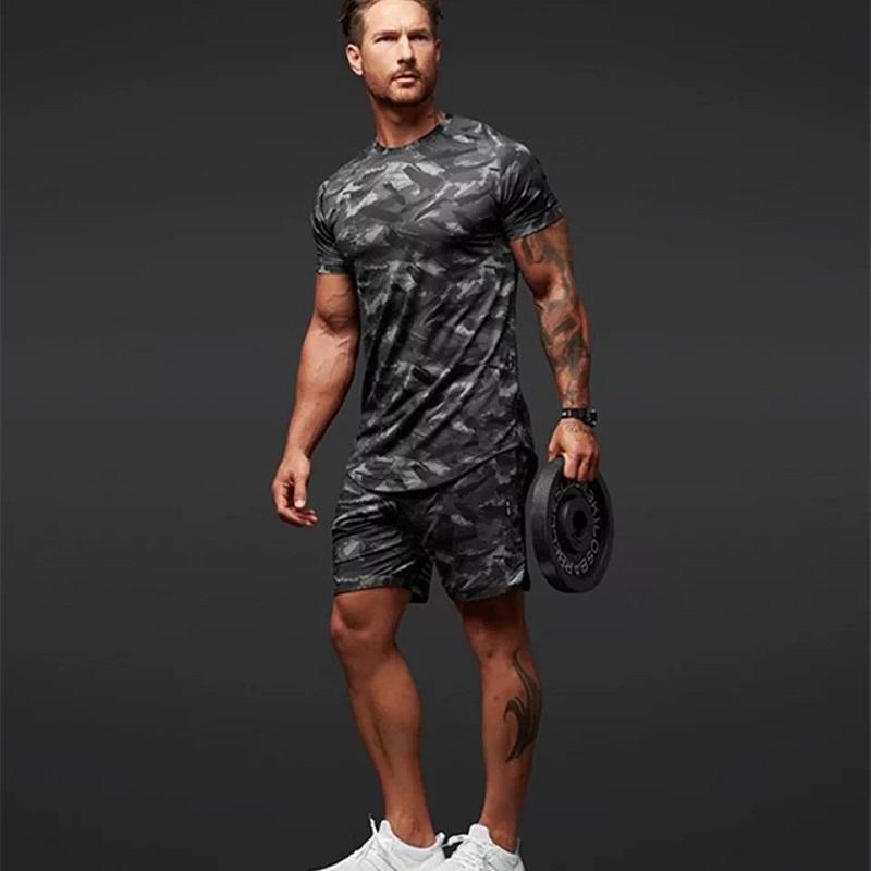 Dylan – Zweiteiliges Herren-Kurzarm-Fitness-Camouflage-Sportset