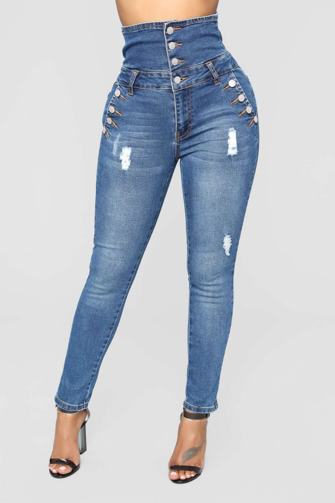 Hayley – High-Waist Skinny Jeans mit Stickerei