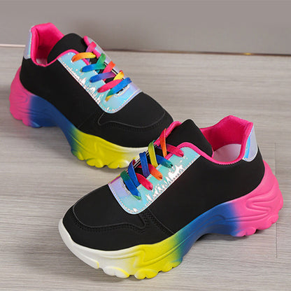 Leah – Regenbogenfarbene Damensportschuhe mit Dickem Boden