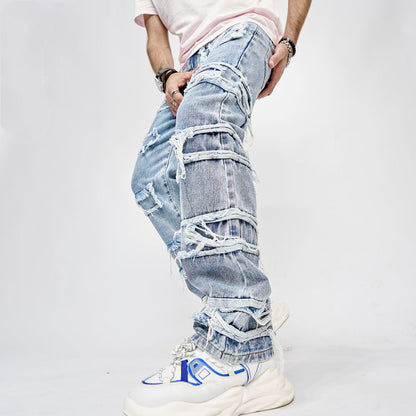 Aidan – Modische Herren-Hip-Hop-Jeans mit Patchwork und geradem Schnitt