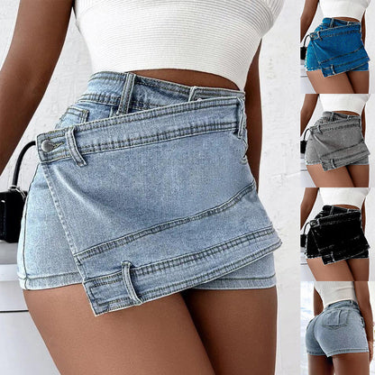 Sue – Y2K Street Vintage Denim Shorts mit asymmetrischem Saum