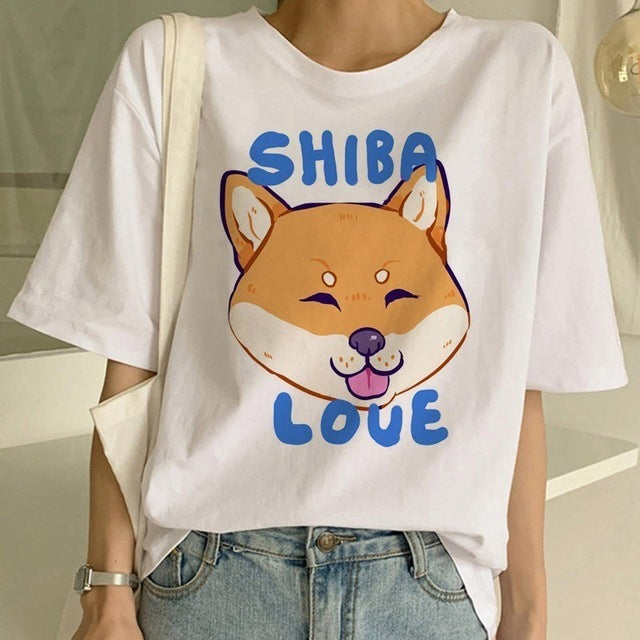 Lynda – Mode Shiba Inu Hund Rundhals T-Shirt