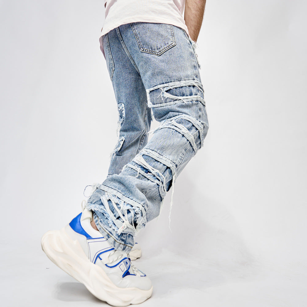 Aidan – Modische Herren-Hip-Hop-Jeans mit Patchwork und geradem Schnitt