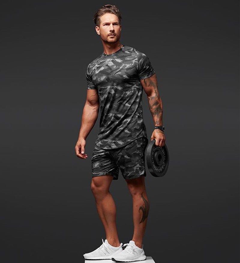 Dylan – Zweiteiliges Herren-Kurzarm-Fitness-Camouflage-Sportset