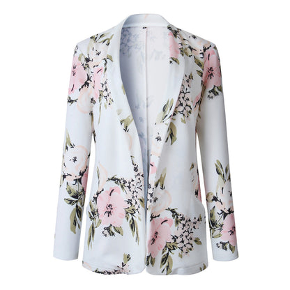 Jean – Langer Damenblazer mit Blumenmuster und Taschen