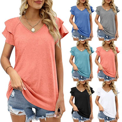 Lisa – Rüschen T-Shirt Bluse mit kurzen Ärmeln