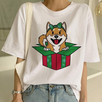 Lynda – Mode Shiba Inu Hund Rundhals T-Shirt