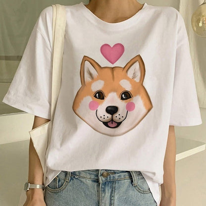 Lynda – Mode Shiba Inu Hund Rundhals T-Shirt