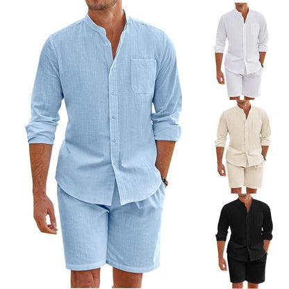 Karl – Sommer Zwei-teiliges Polyester Hemd mit langen Ärmeln und Shorts