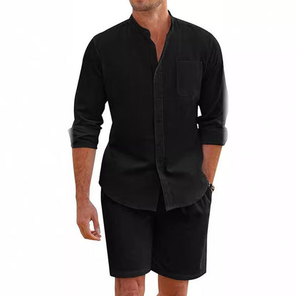 Karl – Sommer Zwei-teiliges Polyester Hemd mit langen Ärmeln und Shorts