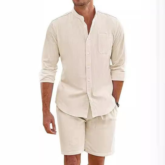 Karl – Sommer Zwei-teiliges Polyester Hemd mit langen Ärmeln und Shorts