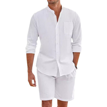 Karl – Sommer Zwei-teiliges Polyester Hemd mit langen Ärmeln und Shorts