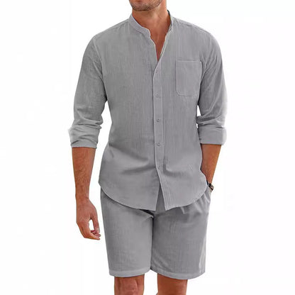 Karl – Sommer Zwei-teiliges Polyester Hemd mit langen Ärmeln und Shorts