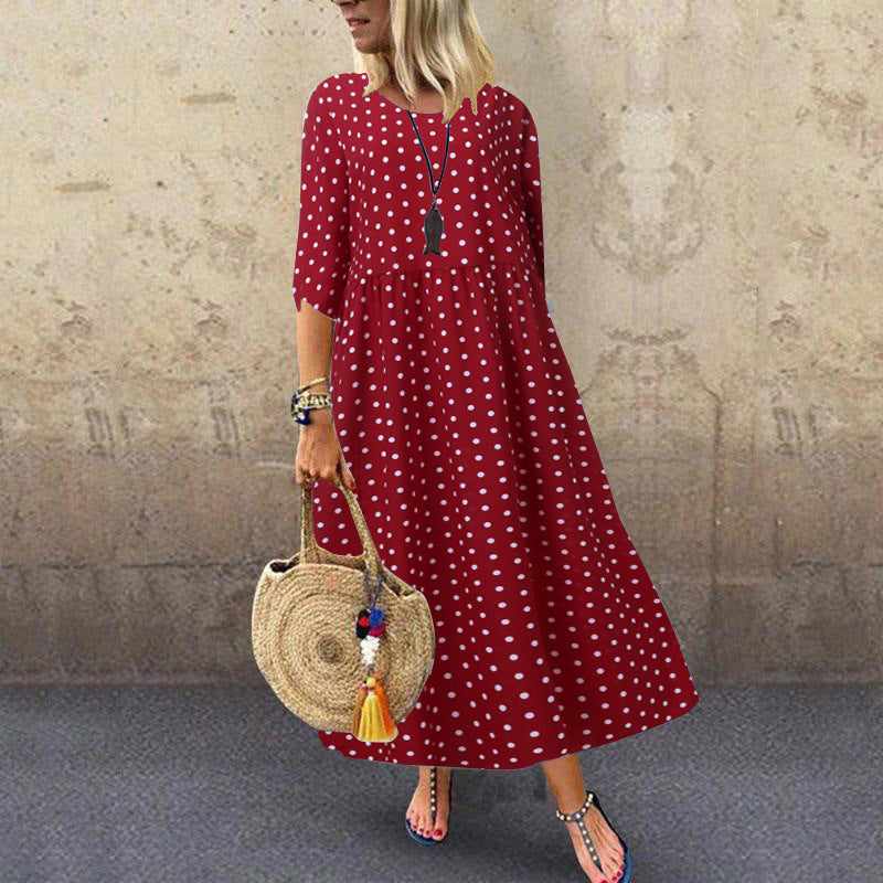 Victoria – Elegantes Polka Dot Mid Sleeve Damen-Tunika-Kleid