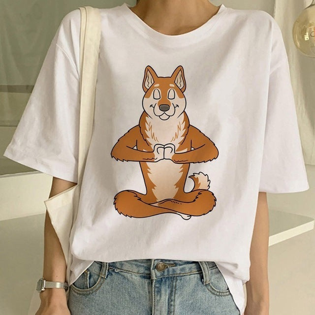 Lynda – Mode Shiba Inu Hund Rundhals T-Shirt