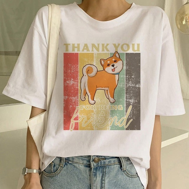 Lynda – Mode Shiba Inu Hund Rundhals T-Shirt