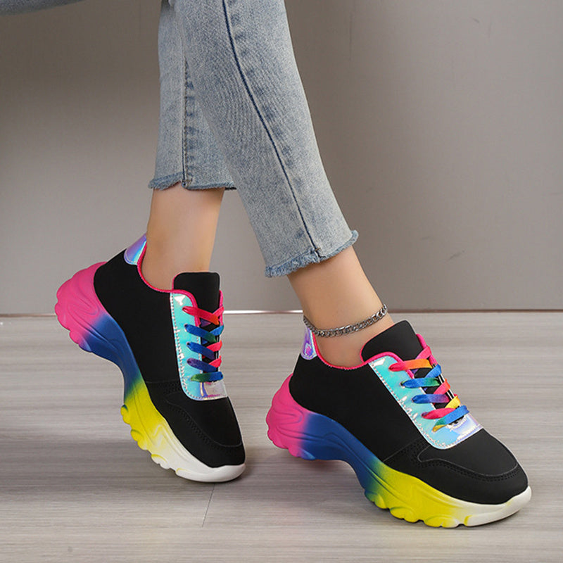 Leah – Regenbogenfarbene Damensportschuhe mit Dickem Boden