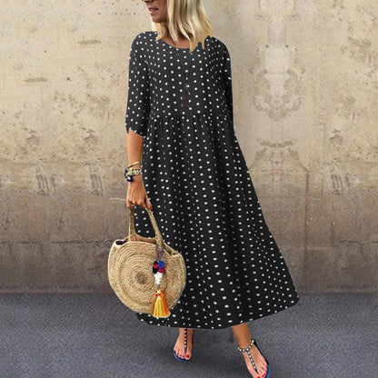 Victoria – Elegantes Polka Dot Mid Sleeve Damen-Tunika-Kleid