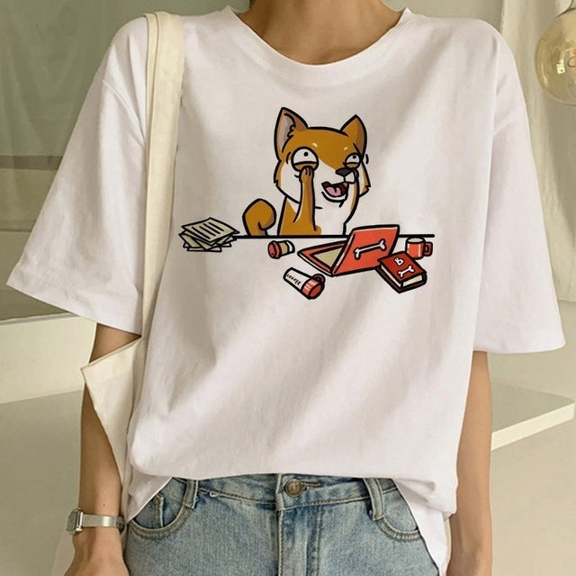 Lynda – Mode Shiba Inu Hund Rundhals T-Shirt