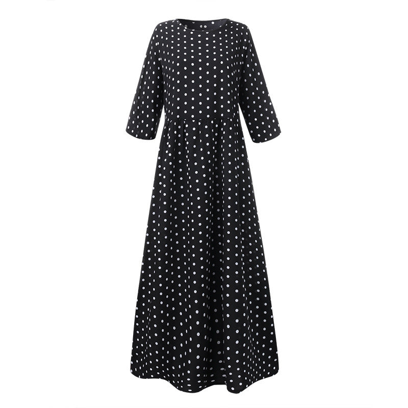 Victoria – Elegantes Polka Dot Mid Sleeve Damen-Tunika-Kleid