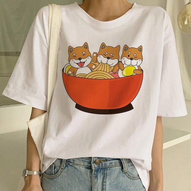 Lynda – Mode Shiba Inu Hund Rundhals T-Shirt